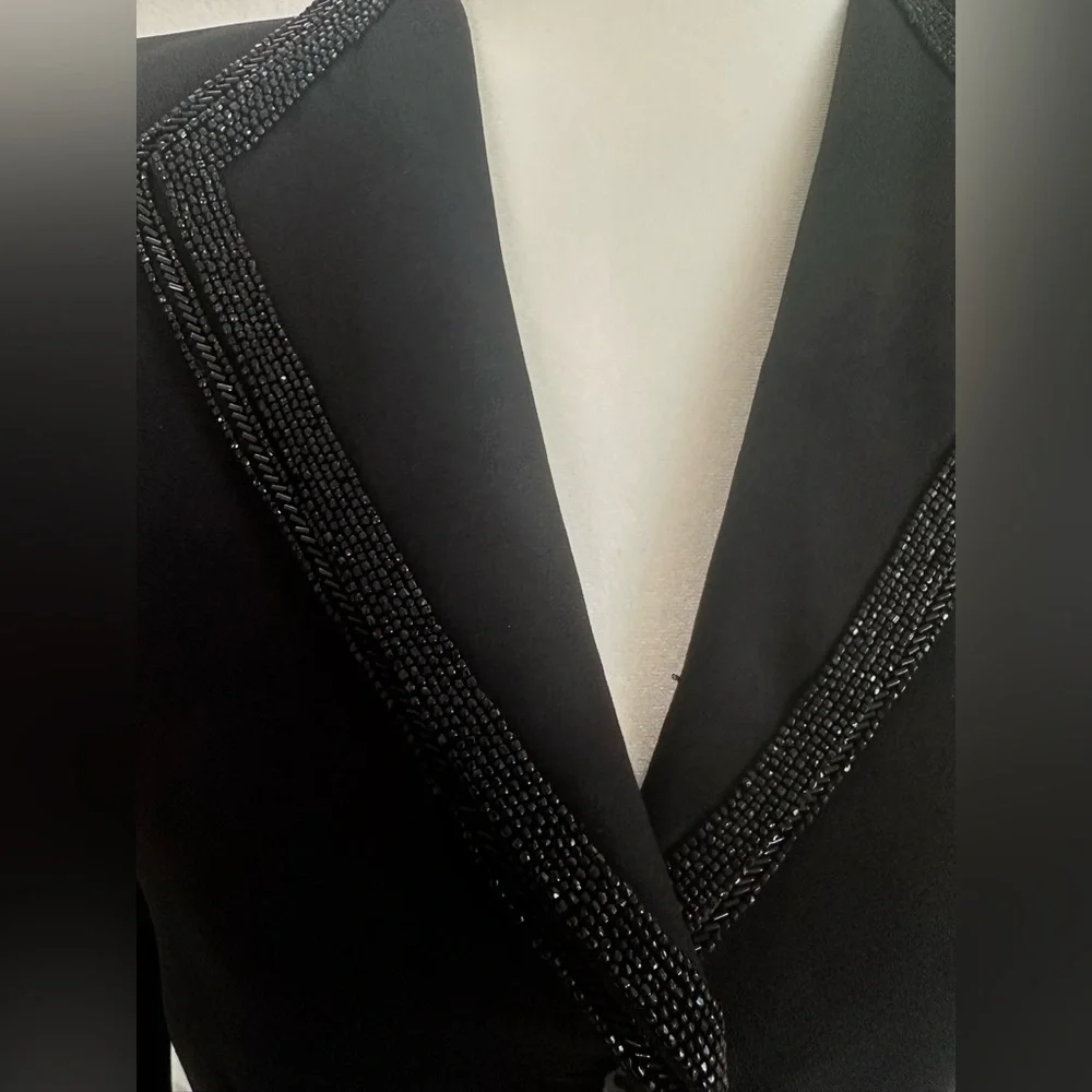 Elegant Kasper Black Women's Blazer with Beaded Trim Suit Set - Picture 7 of 8